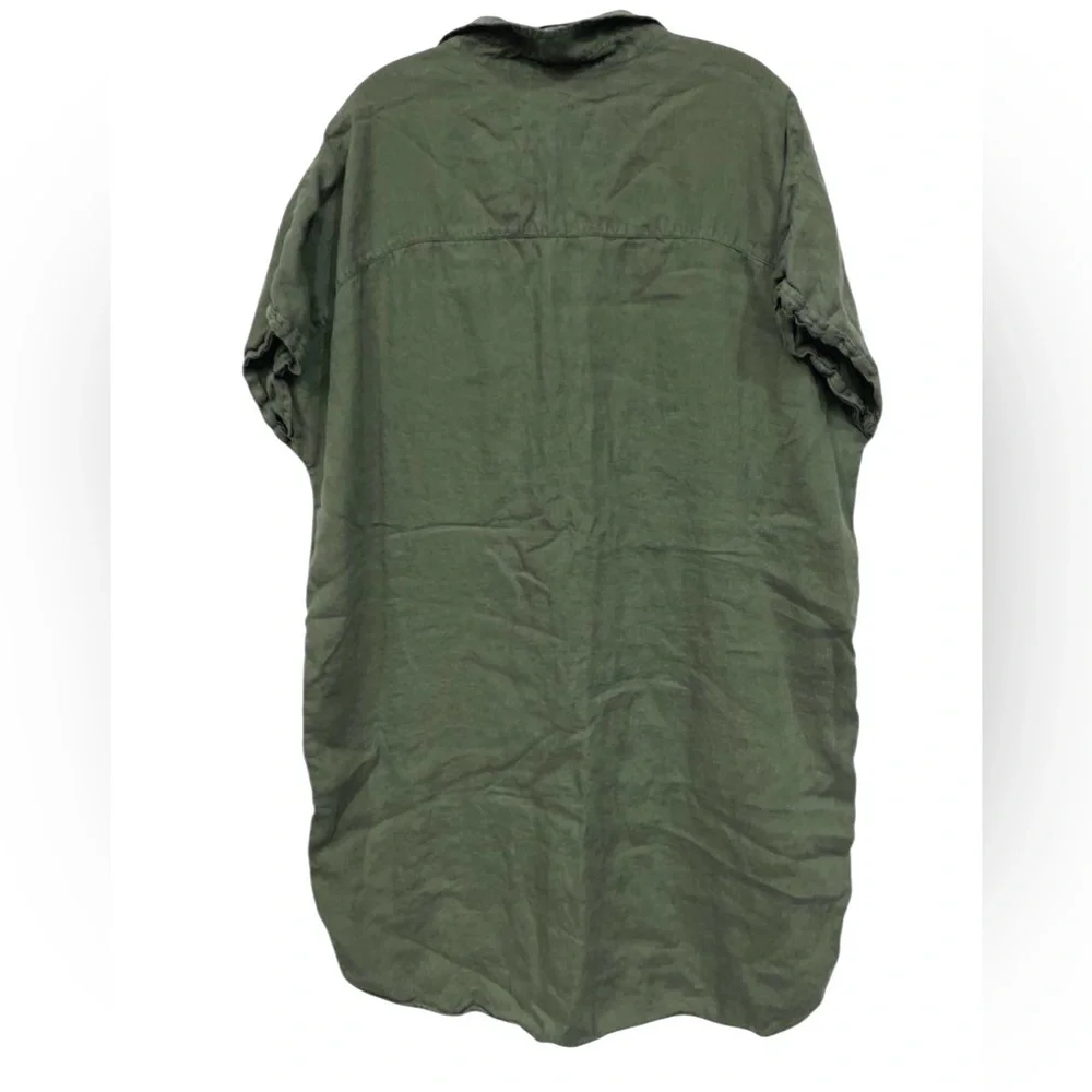 Grayson Anthropologie Artist Green Linen Minimalist Collared Hi-Low Shirt Dress